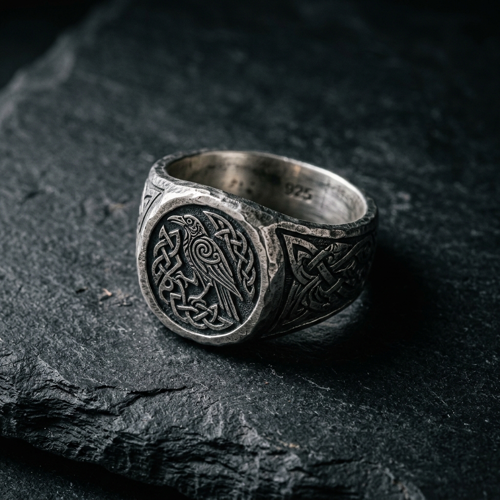 Artisanal 925 sterling silver ring on dark marble